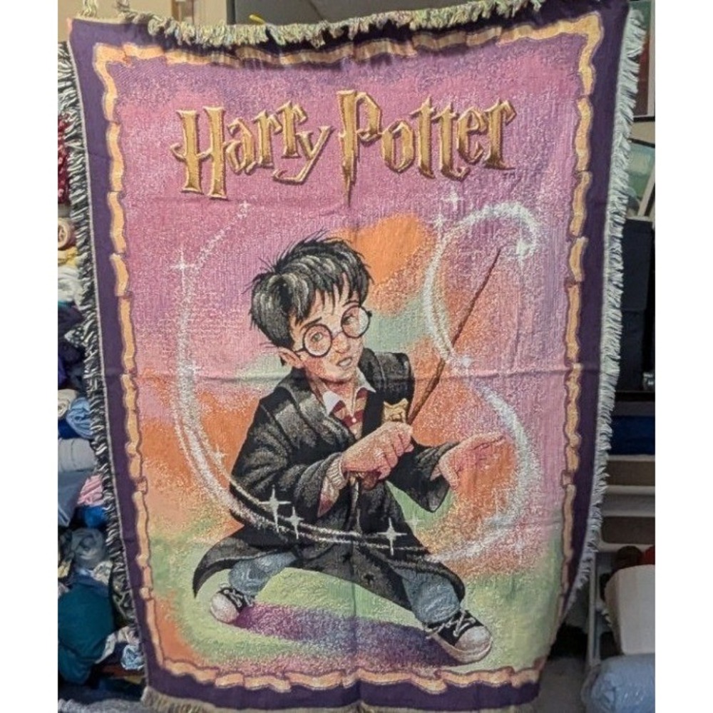 Vintage Harry Potter Woven Tapestry Throw Blanket 2000 Crown Crafts 100% Cotton